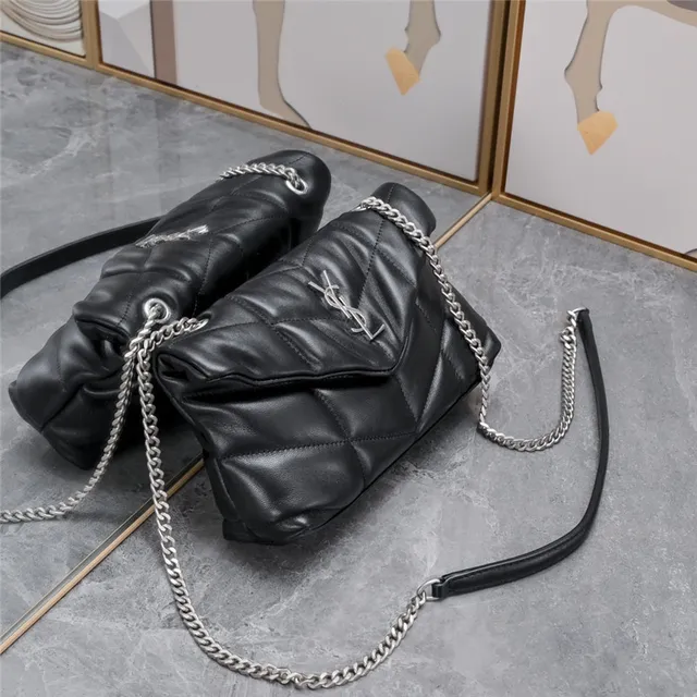Saint Laurent Loulou sac à chaîne beige doré matelassé couture diamant flap enveloppe 18