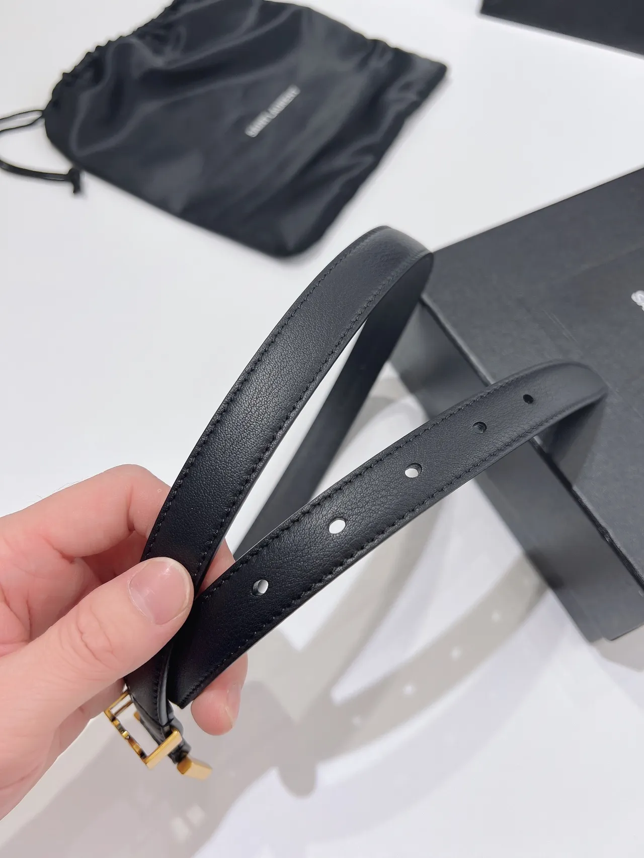Saint Laurent Monogram 腰带 黑金 光滑 YSL 扣头 皮革腰带 4