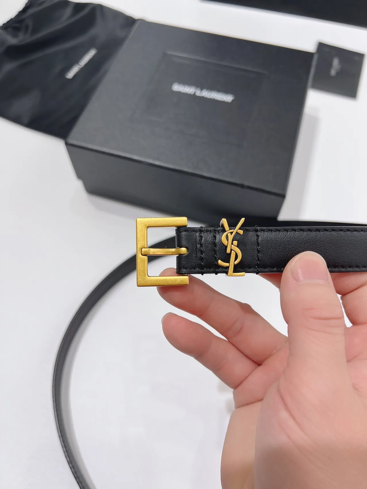 Saint Laurent Monogram 腰带 黑金 光滑 YSL 扣头 皮革腰带 6