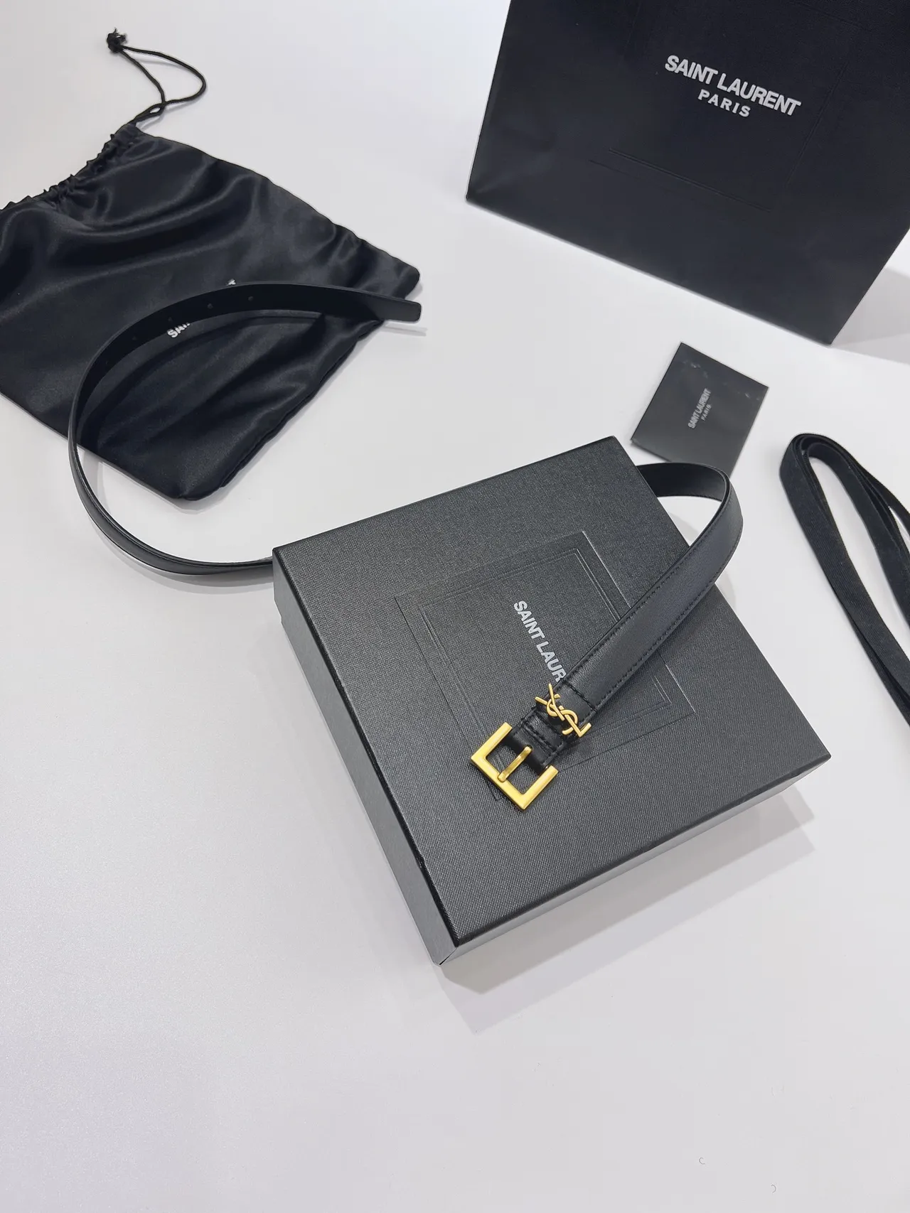 Saint Laurent Monogram 腰带 黑金 光滑 YSL 扣头 皮革腰带 7