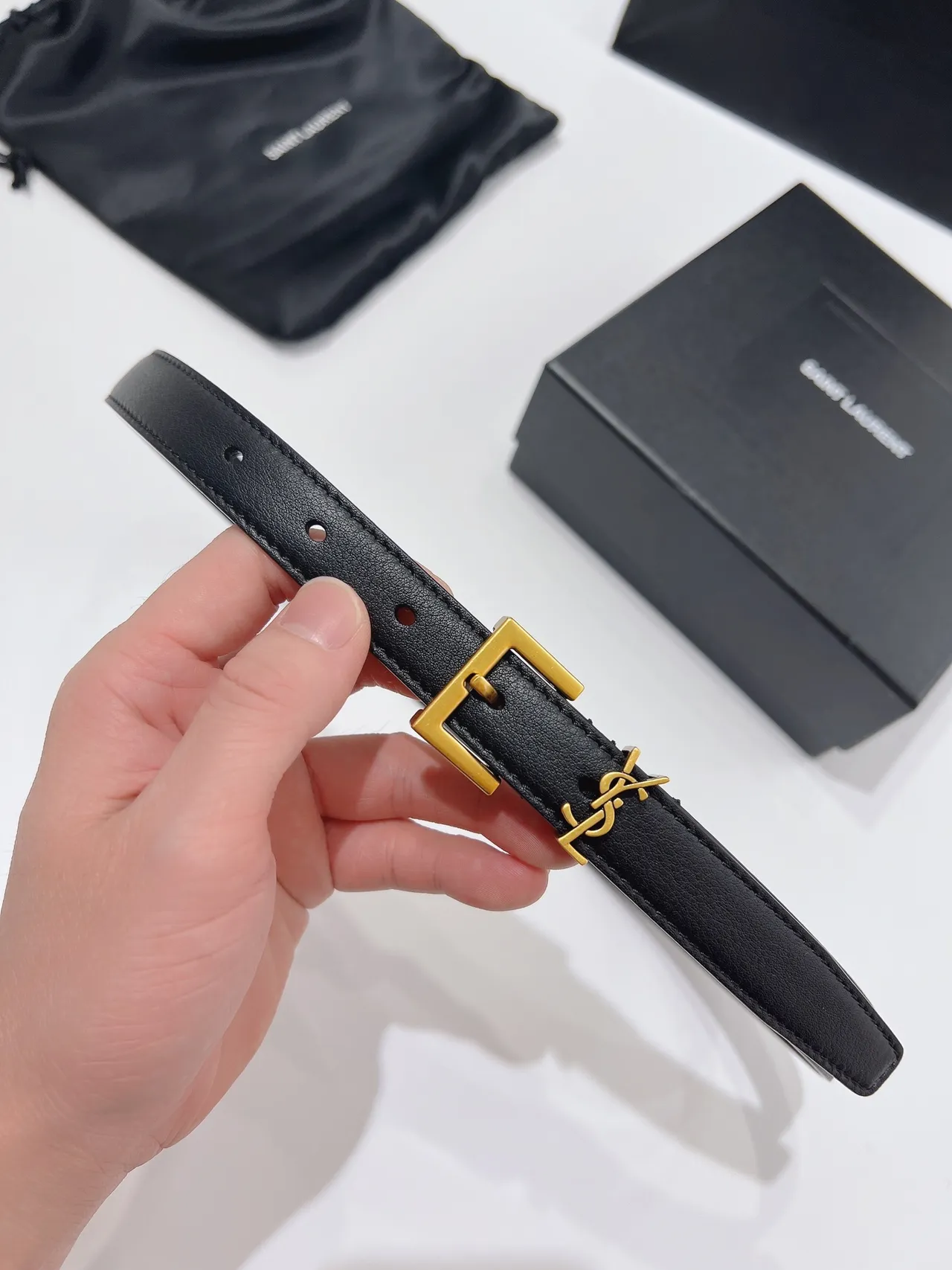 Saint Laurent Monogram 腰带 黑金 光滑 YSL 扣头 皮革腰带 8