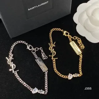 Saint Laurent Monogram चेन चांदी सोना चार्म ब्रेसलेट