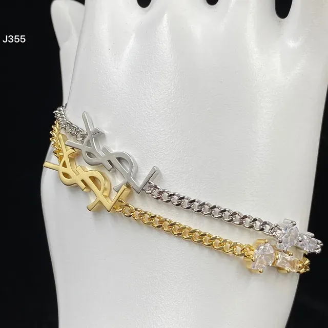 Saint Laurent Monogram Cadena Pulsera Plata y Oro Charm 2