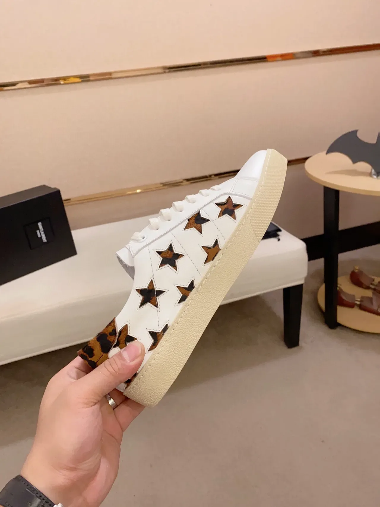 Saint Laurent 白棕色 皮革 星形切口 生活方式运动鞋 4
