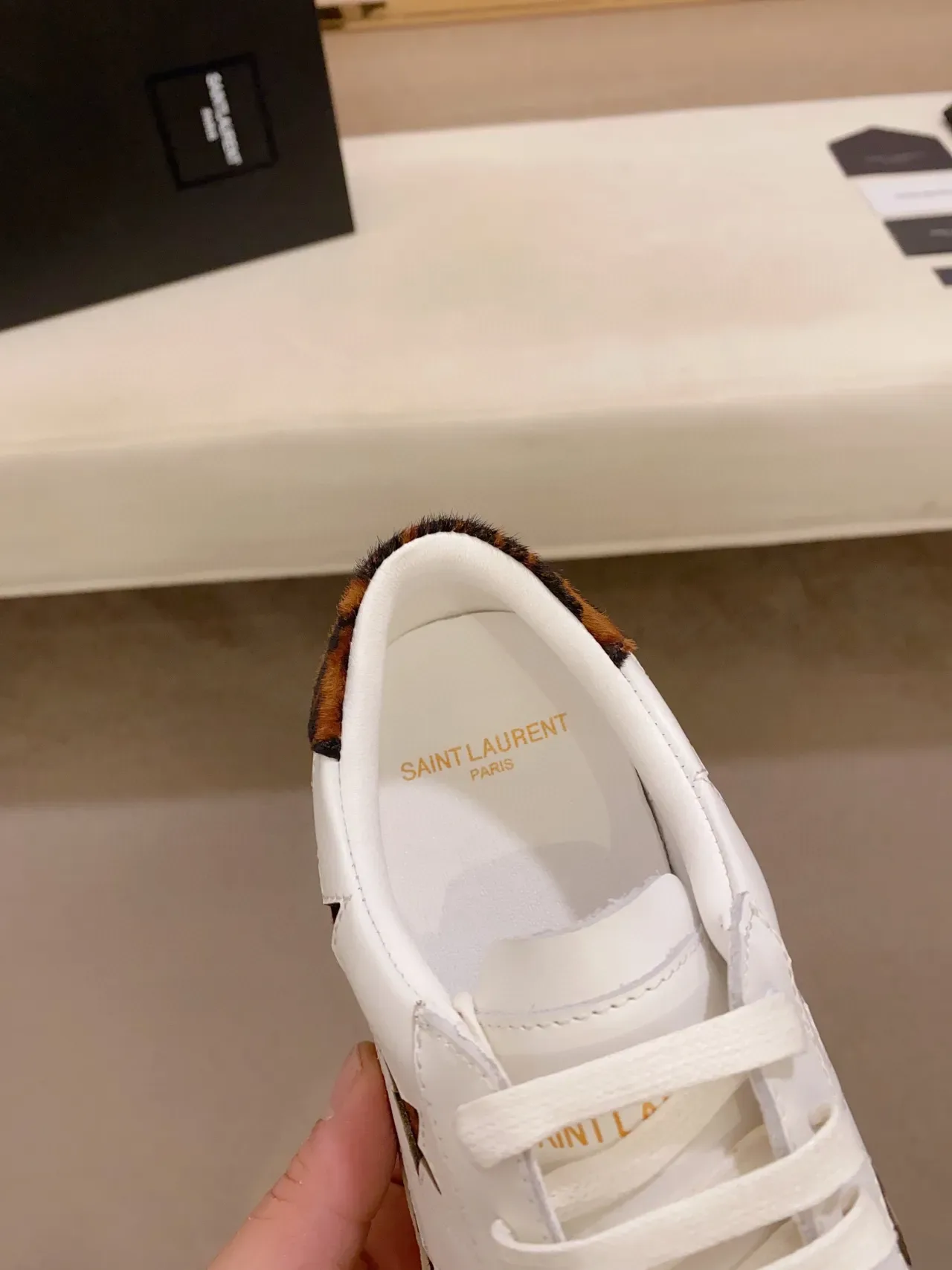 Saint Laurent 白棕色 皮革 星形切口 生活方式运动鞋 6