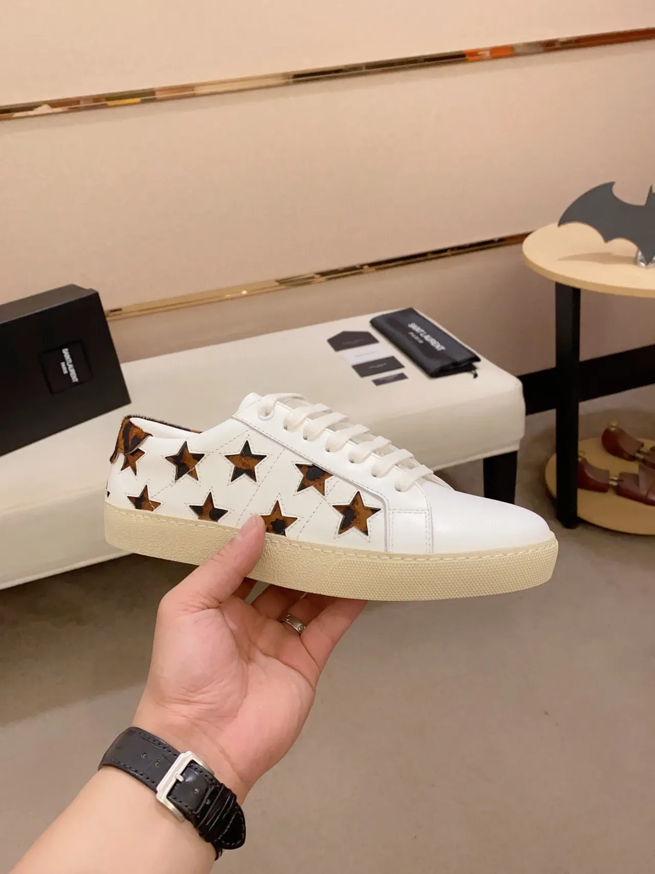 Saint Laurent 白棕色 皮革 星形切口 生活方式运动鞋 7