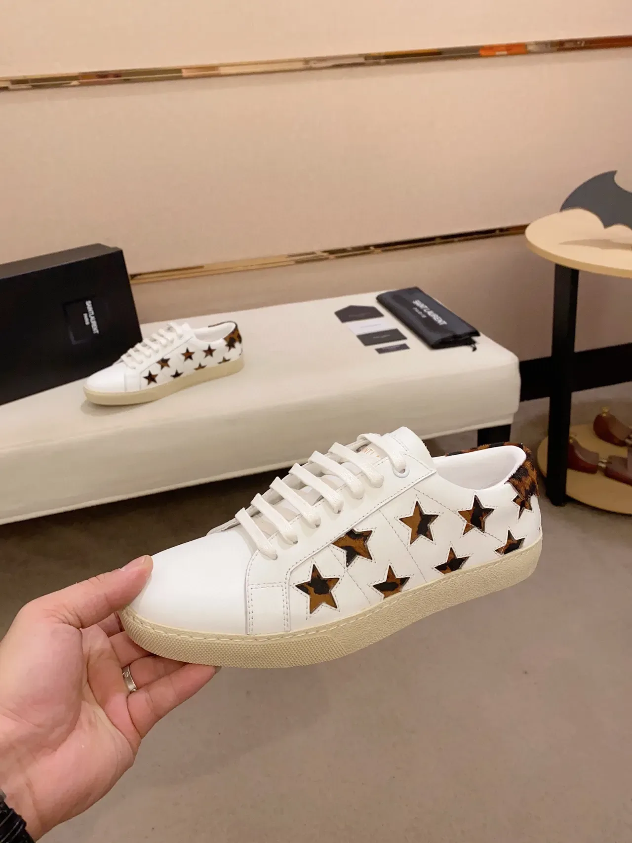 Saint Laurent 白棕色 皮革 星形切口 生活方式运动鞋 8
