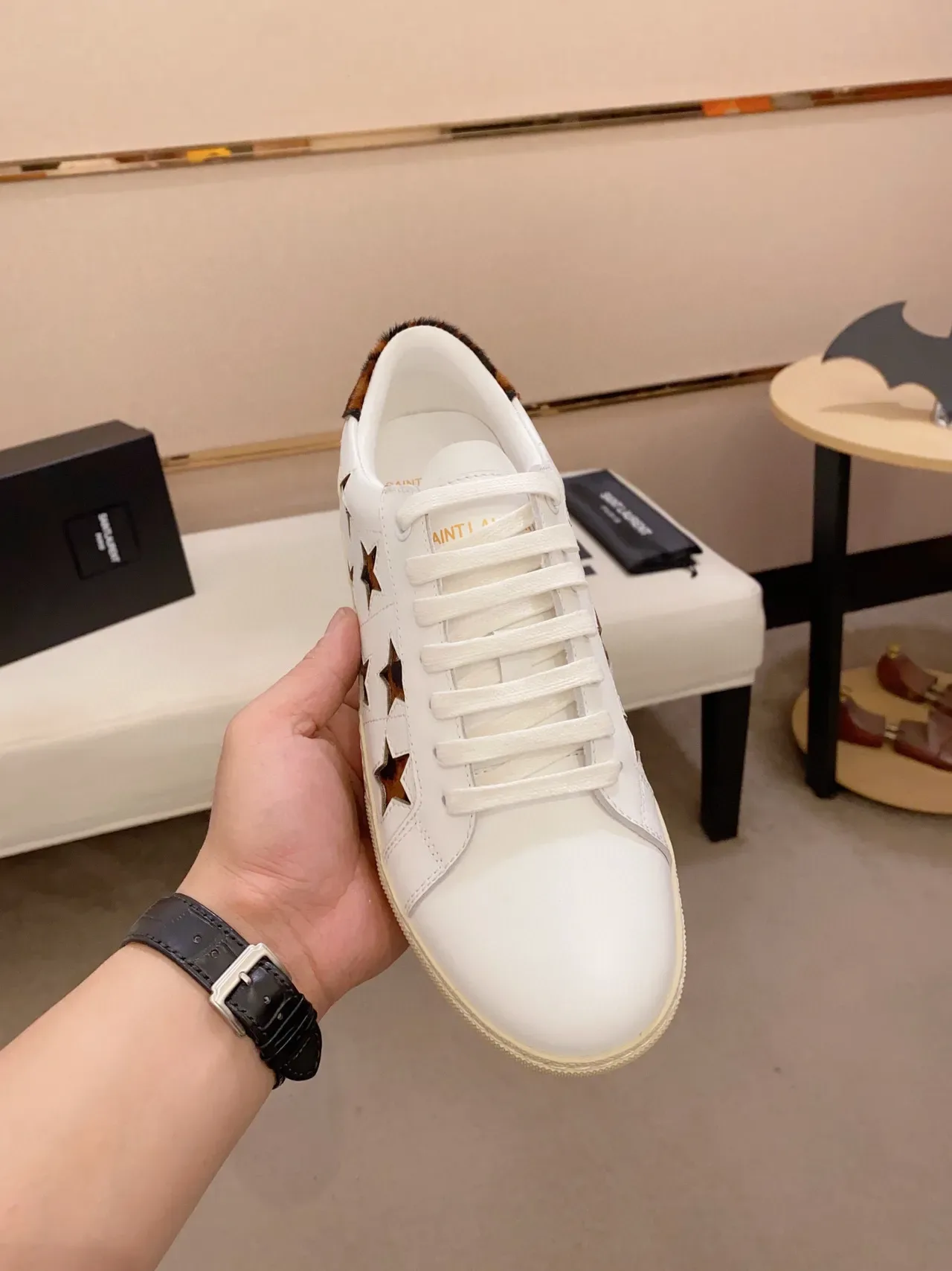 Saint Laurent 白棕色 皮革 星形切口 生活方式运动鞋 9
