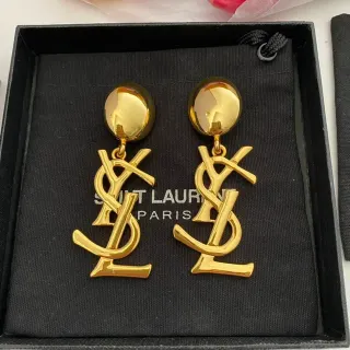 सेन्ट लॉरेंट YSL मोनोग्राम गोल्ड-टोन डैंगल ईयरिंग्स