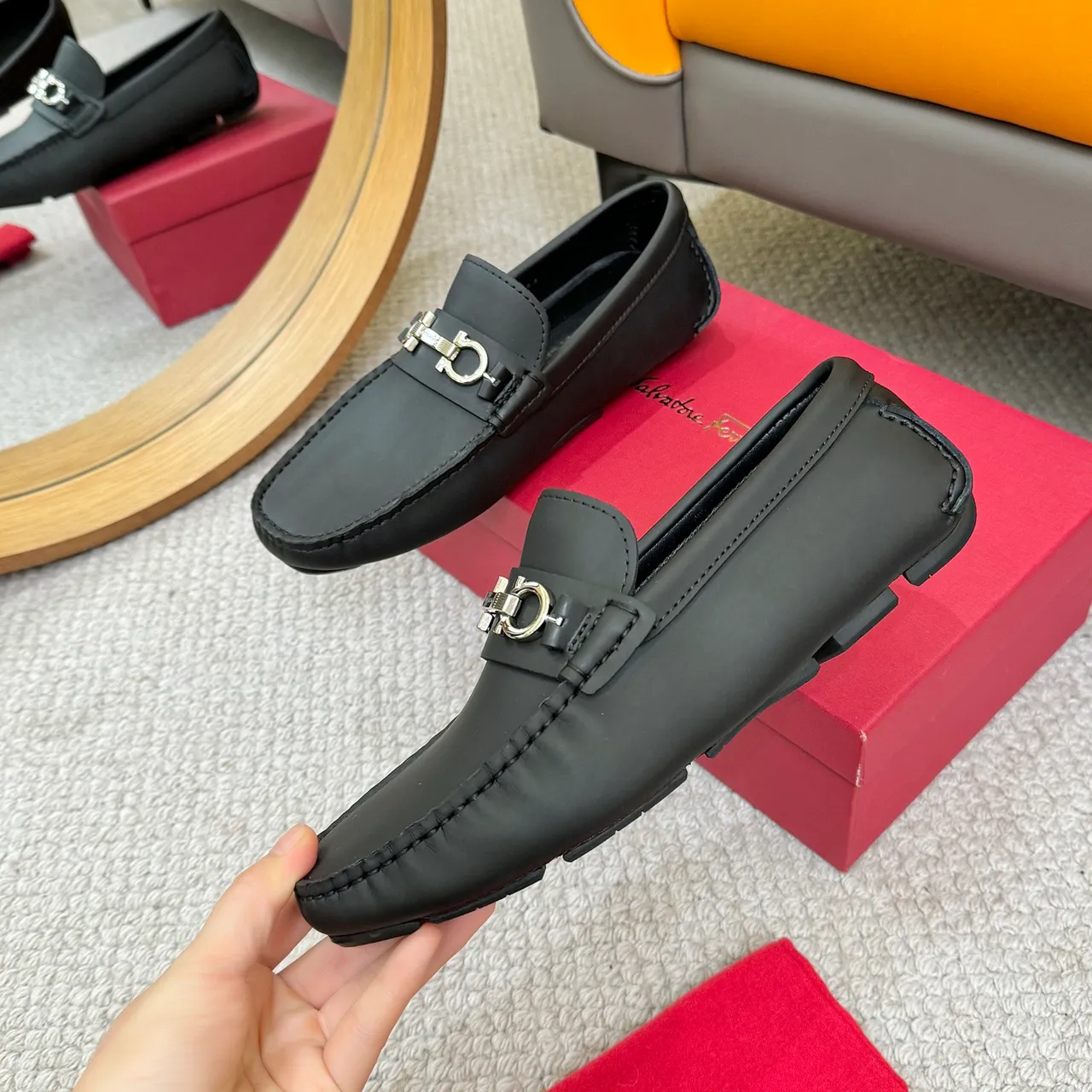 Salvatore Ferragamo Gancini Black Leather Loafers 4