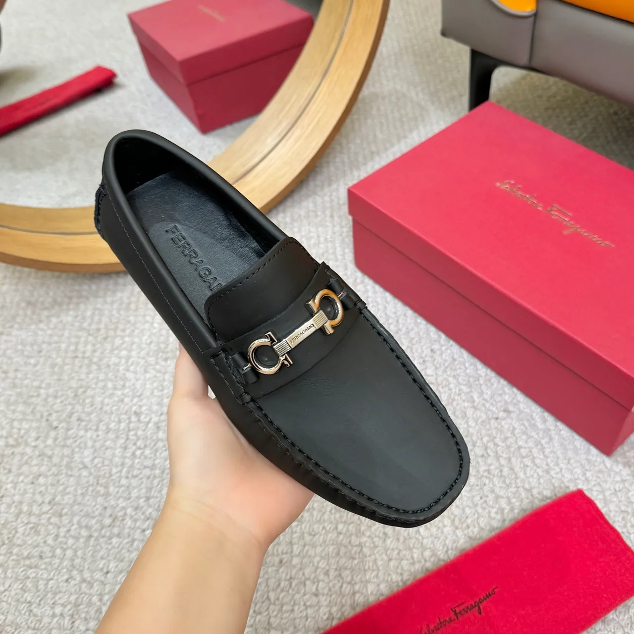 Salvatore Ferragamo Gancini Black Leather Loafers 5