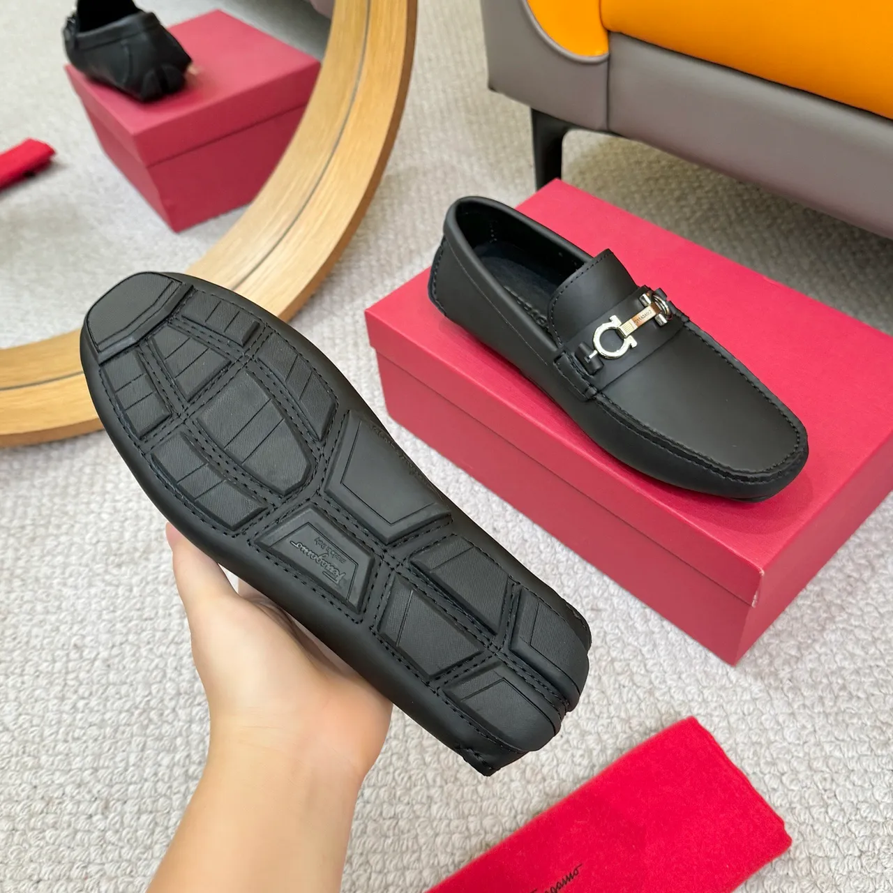 Salvatore Ferragamo Gancini Black Leather Loafers 7