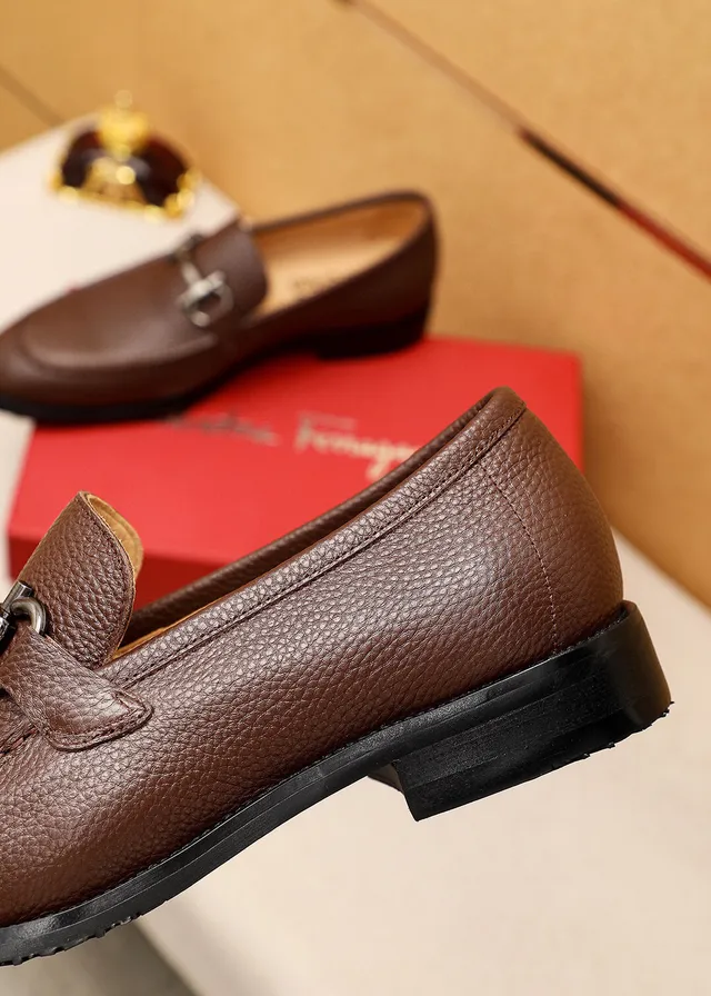 Salvatore Ferragamo Gancini Brown Pebbled Leather Horsebit Loafers 7