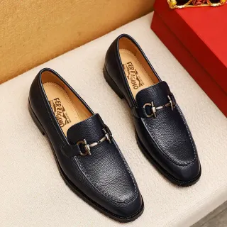Salvatore Ferragamo Gancini لؤفر بحري جلد مقعر سهل الارتداء لؤفر