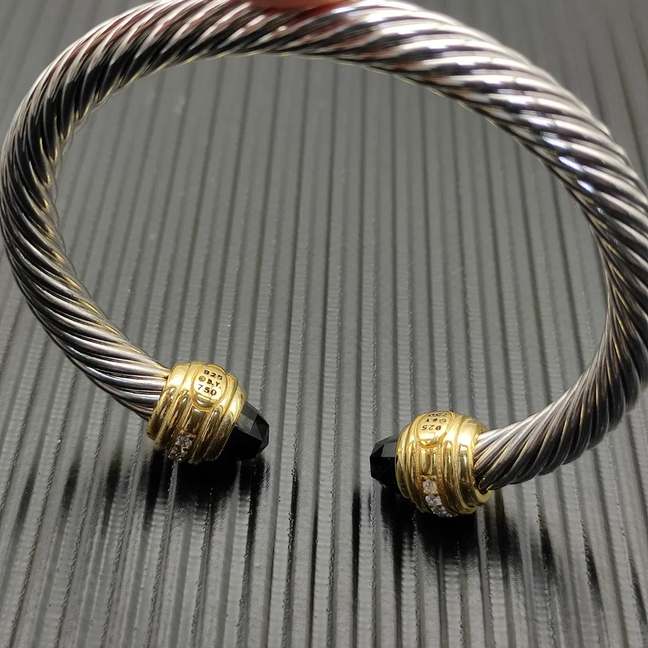 Tiffany & Co. HardWear Twisted Cable ثنائي اللون أونيكس أسود سوار 5