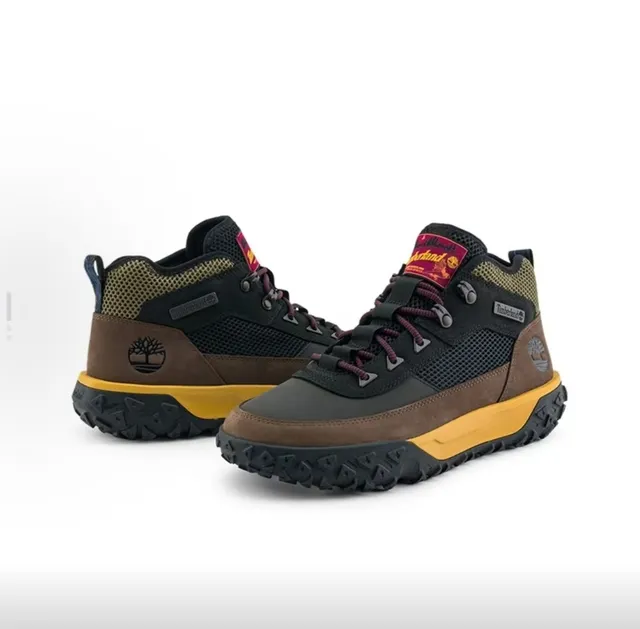 टिम्बरलैंड काला भूरा मिड-कट बूट Mesh-Suede Hybrid Upper हाइकिंग बूट्स 3