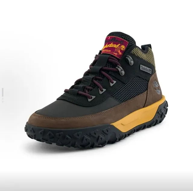 टिम्बरलैंड काला भूरा मिड-कट बूट Mesh-Suede Hybrid Upper हाइकिंग बूट्स 4