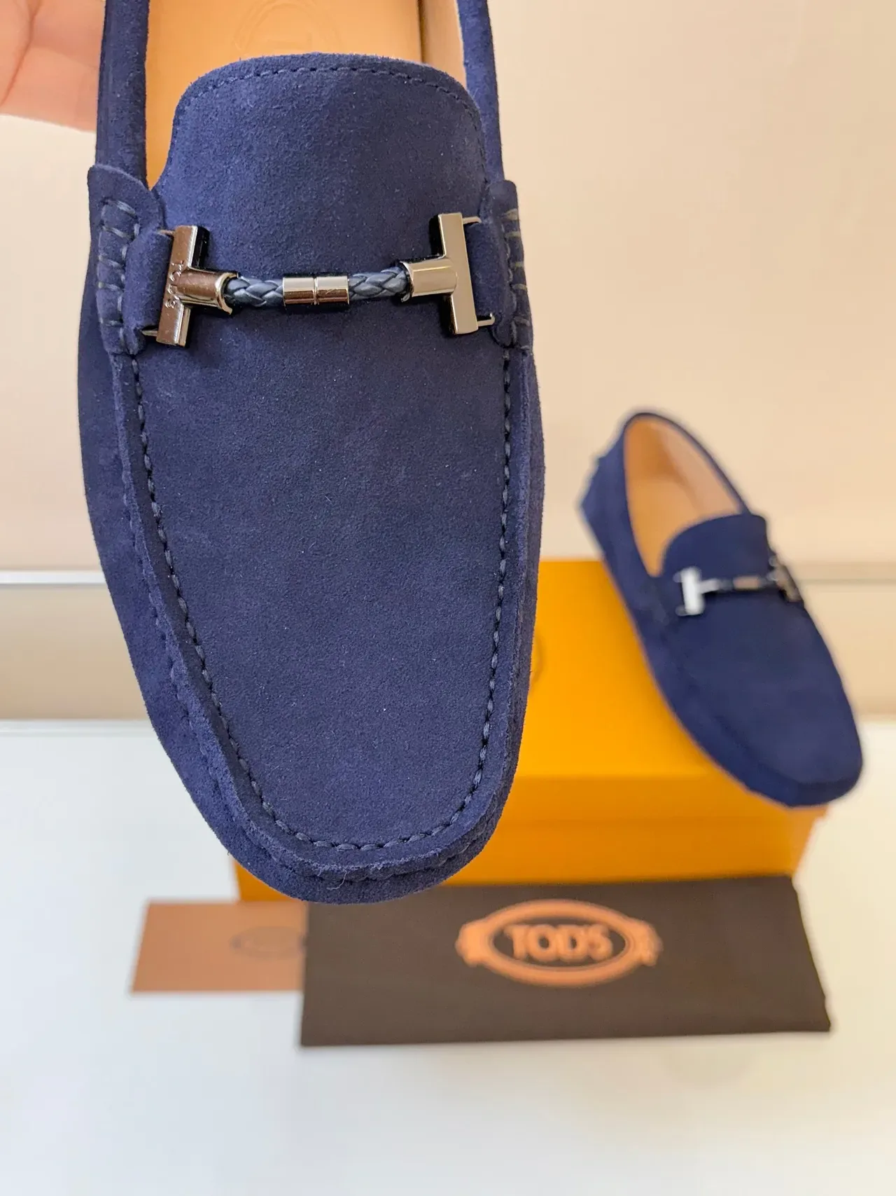 Tod's Gommino Navy Beige Suede Upper Horsebit Buckle Loafer 3