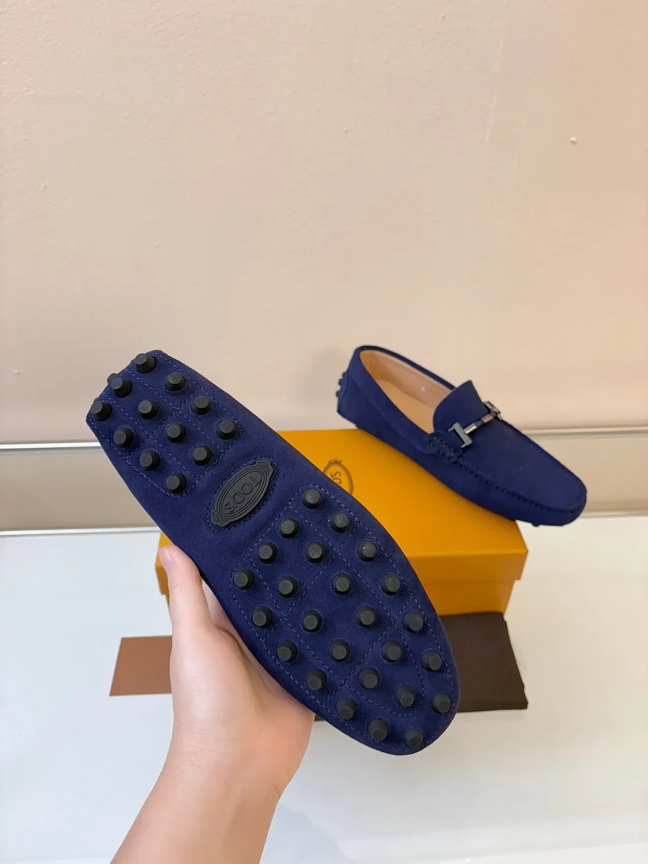 Tod's Gommino Navy Beige Suede Upper Horsebit Buckle Loafer 5