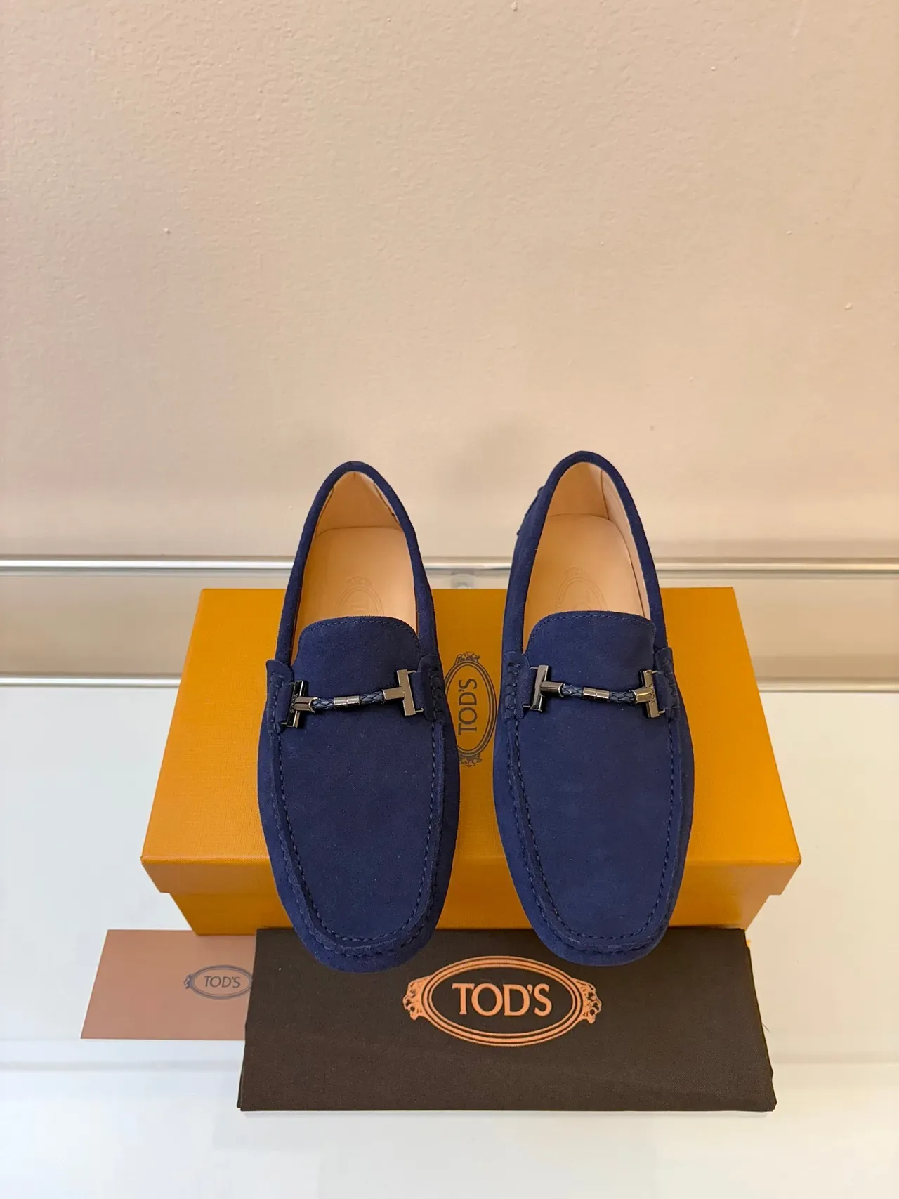 Tod's Gommino Navy Beige Suede Upper Horsebit Buckle Loafer 6