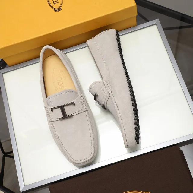 Tod's Gommino Loafer Beige Piel de ante H-Bar Buckle Mocasin 9