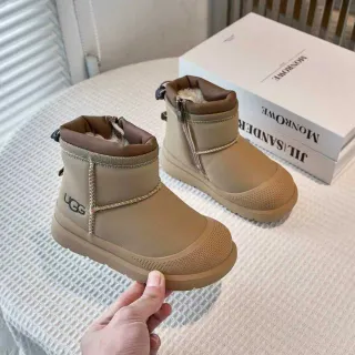UGG बेज भूरा जिपर वाले शियरलिंग लाइन स्नो बूट्स