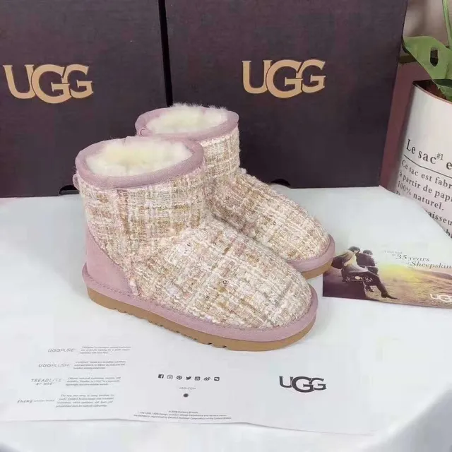 UGG أحذية ثلج بيج وردي علوى منسوج تود كم مموج 2