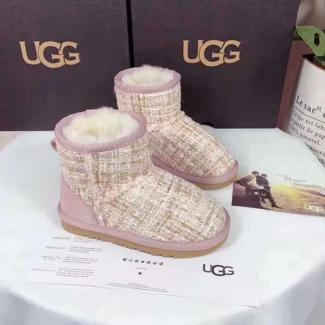 UGG أحذية ثلج بيج وردي علوى منسوج تود كم مموج 4
