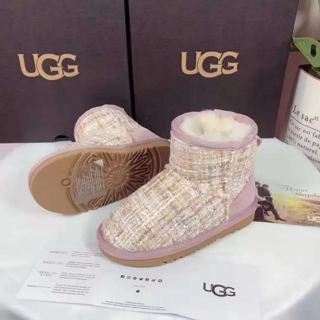 UGG أحذية ثلج بيج وردي علوى منسوج تود كم مموج 7