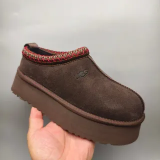 UGG Brown Red Platform Sole Woven Trim Collar Loafer
