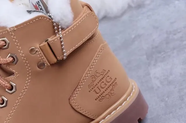 UGG भूरा सफेद लेस-अप शियरलिंग-लाइन्ड एंक्ल बूट्स 5