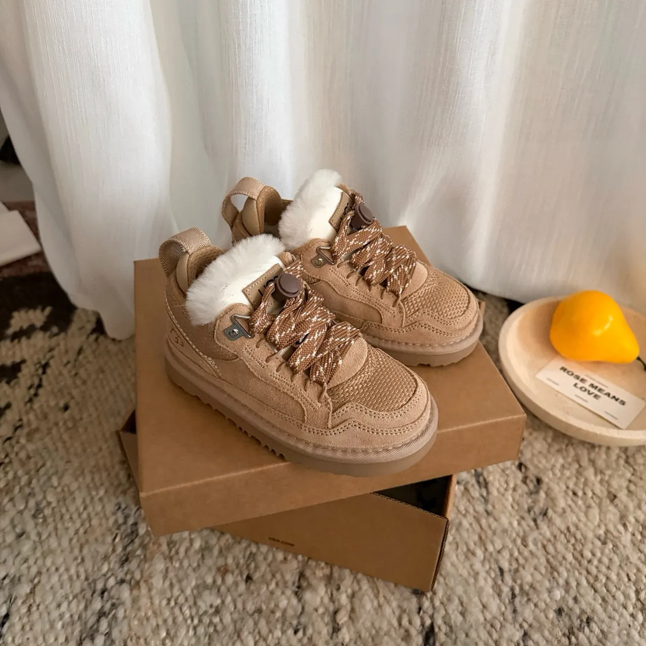 UGG Brown White Lace-Up Shearling-Lined Snow Boots 4