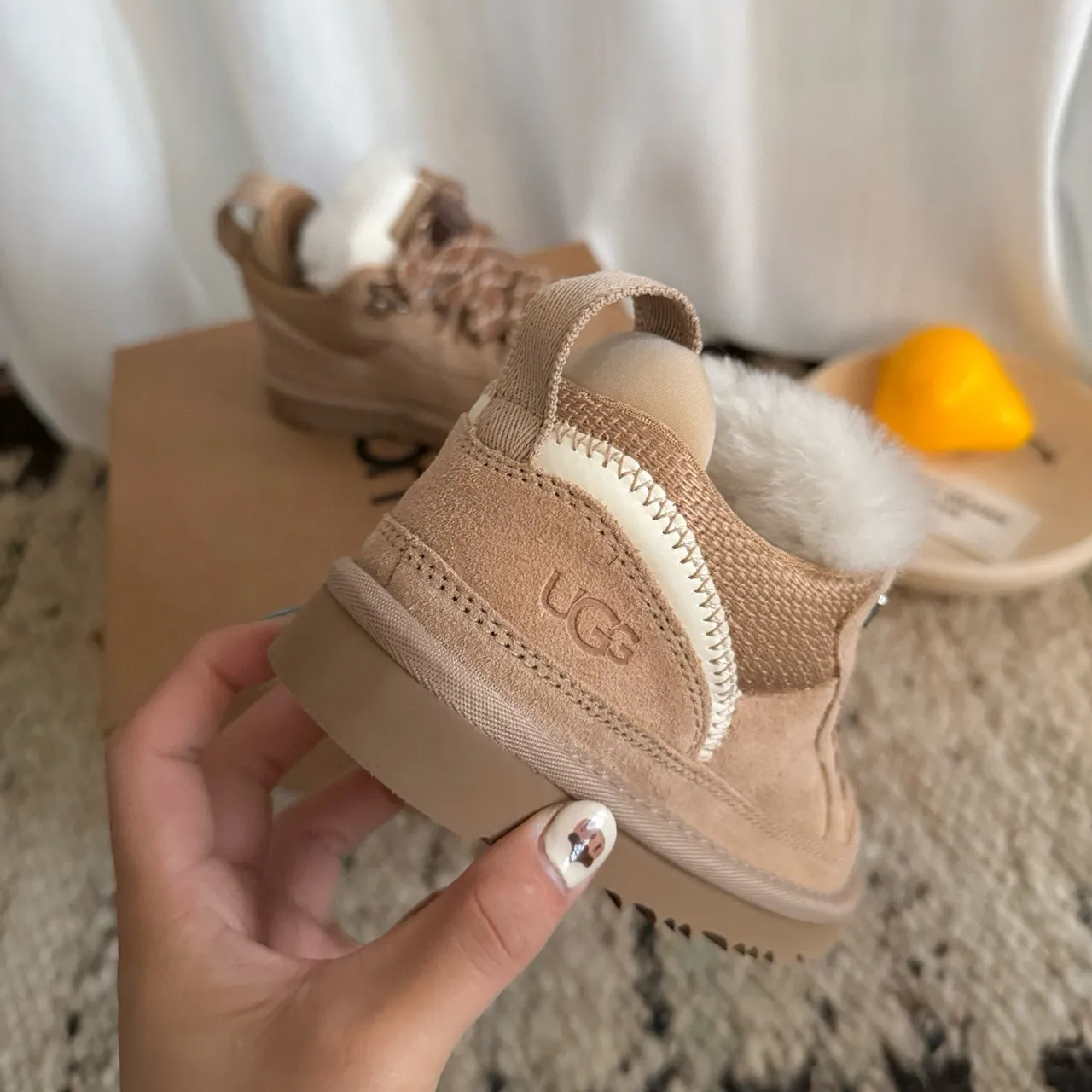 UGG Brown White Lace-Up Shearling-Lined Snow Boots 5