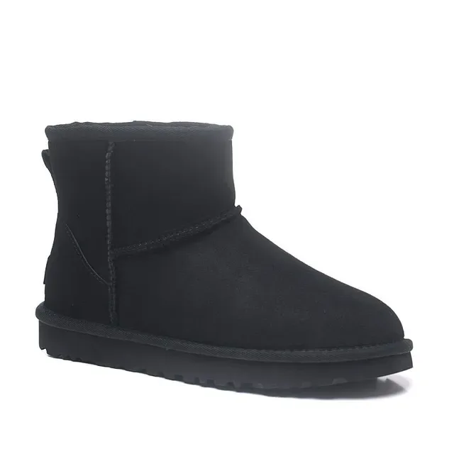 UGG Classic Short Black Suede Shearling-Lined Snow Boots 6