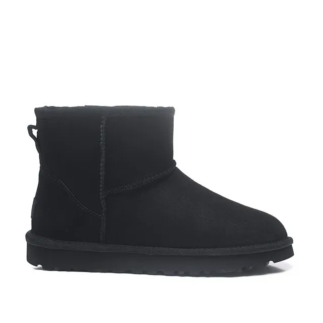 UGG Classic Short Black Suede Shearling-Lined Snow Boots 7