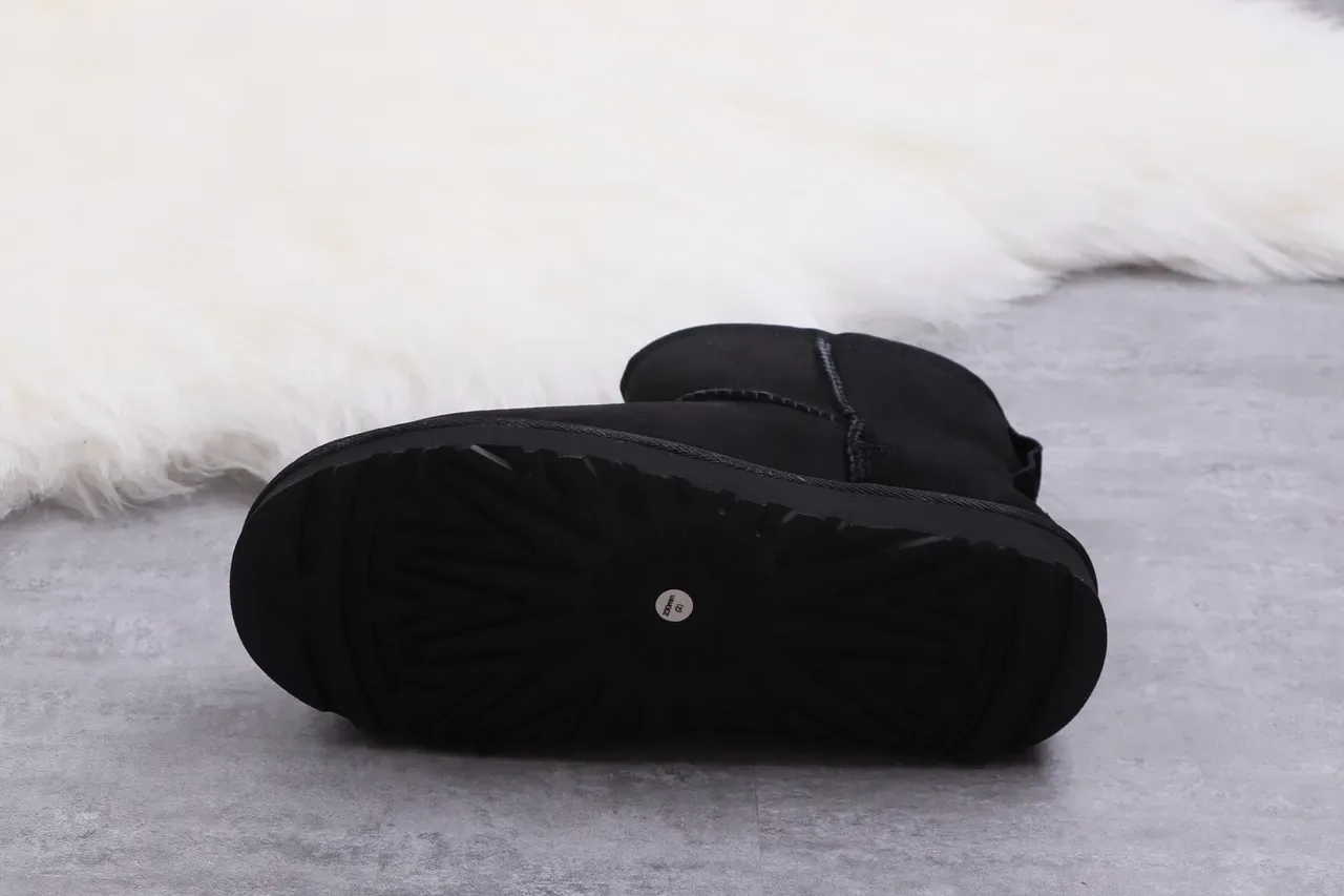 UGG Classic Short Black Suede Shearling-Lined Snow Boots 9