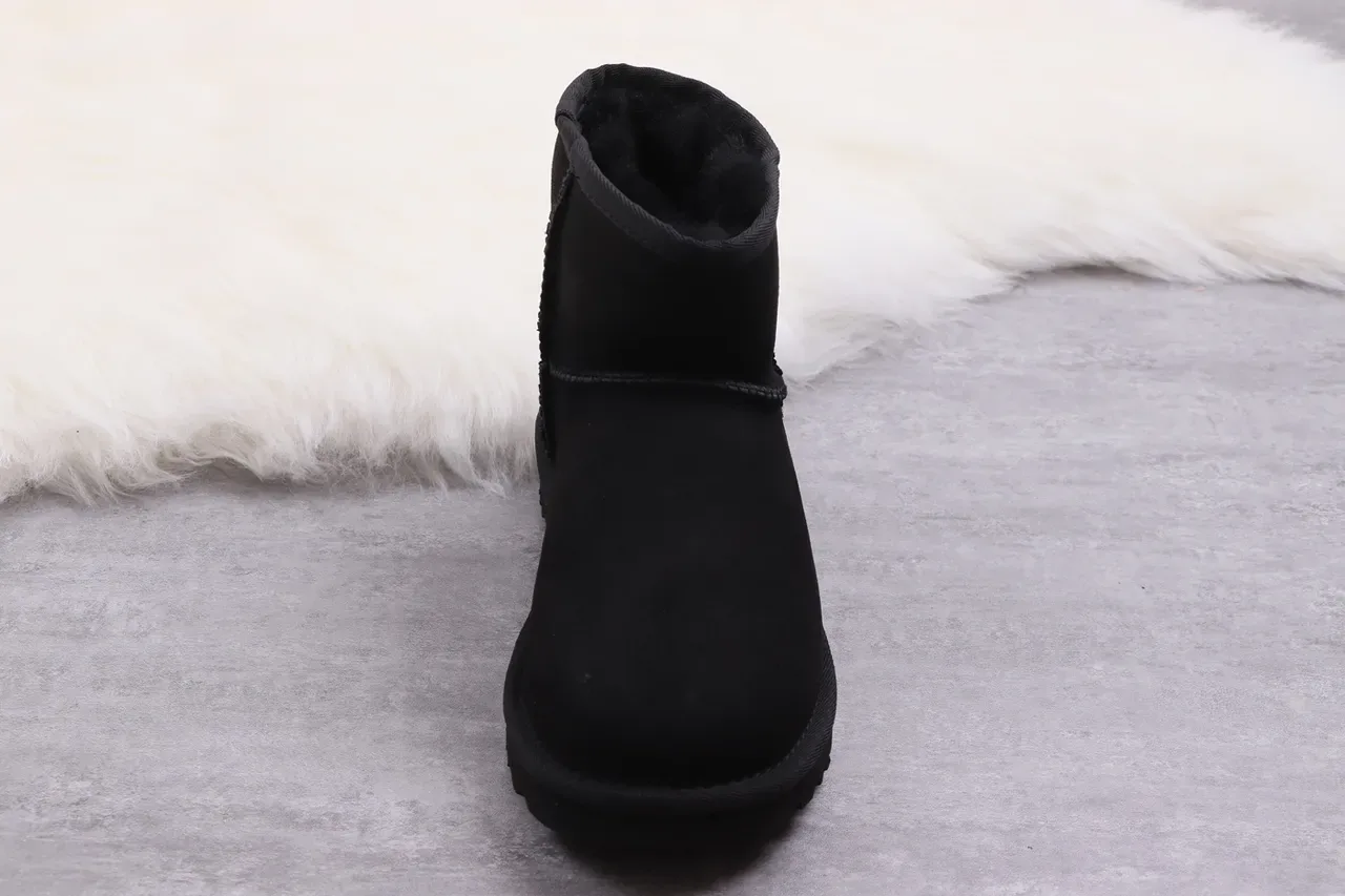 UGG Classic Short Black Suede Shearling-Lined Snow Boots 10