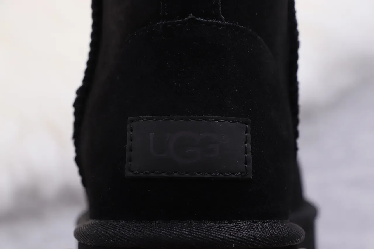 UGG Classic Short Black Suede Shearling-Lined Snow Boots 11