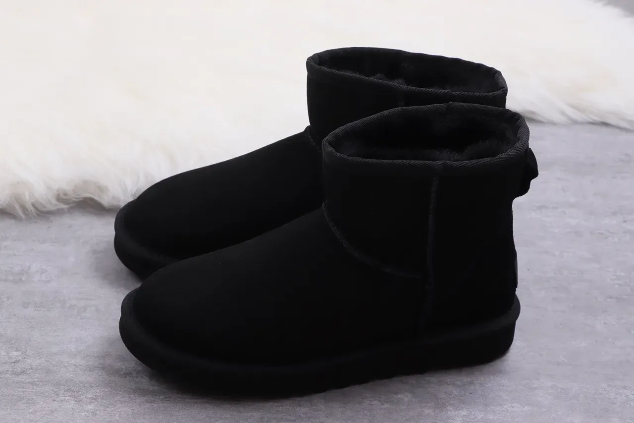 UGG Classic Short Black Suede Shearling-Lined Snow Boots 13