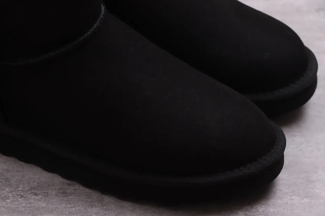 UGG Classic Short Black Suede Shearling-Lined Snow Boots 14