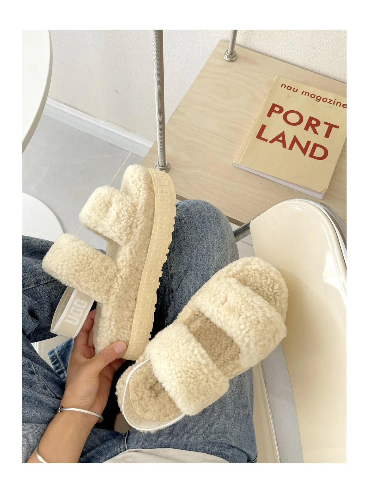 UGG Fluff Shearling Platform Slippers 4