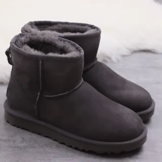 UGG 灰色羊麂皮鞋面 羊毛内衬翻边雪靴