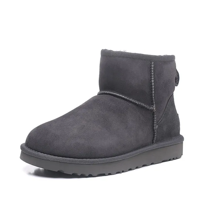 UGG 灰色羊麂皮鞋面 羊毛内衬翻边雪靴 4