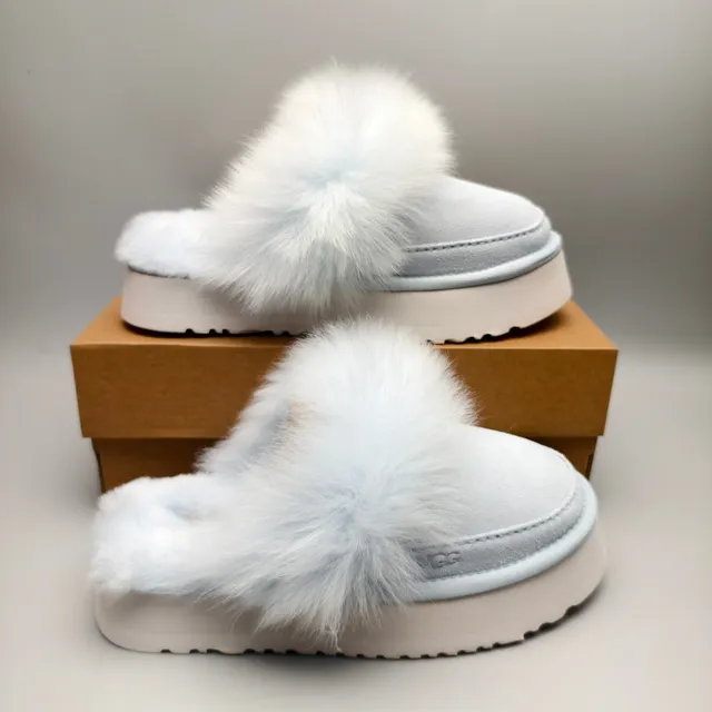 UGG 灰白色平台鞋底 毛球 毛皮装饰拖鞋 5