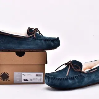 UGG Navy Beige Suede Upper Shearling-Lined Loafer