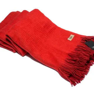 UGG Red Knit Texture Fringed Ends Scarve