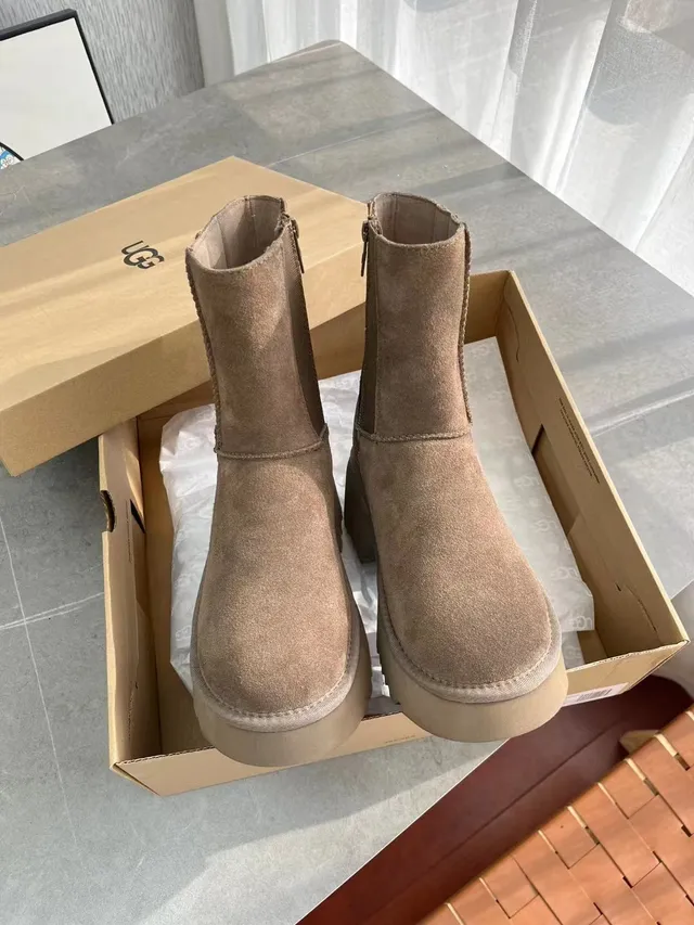 UGG Tasman Beige Brown Suede Upper Chunky Platform Sole Ankle Boots 2