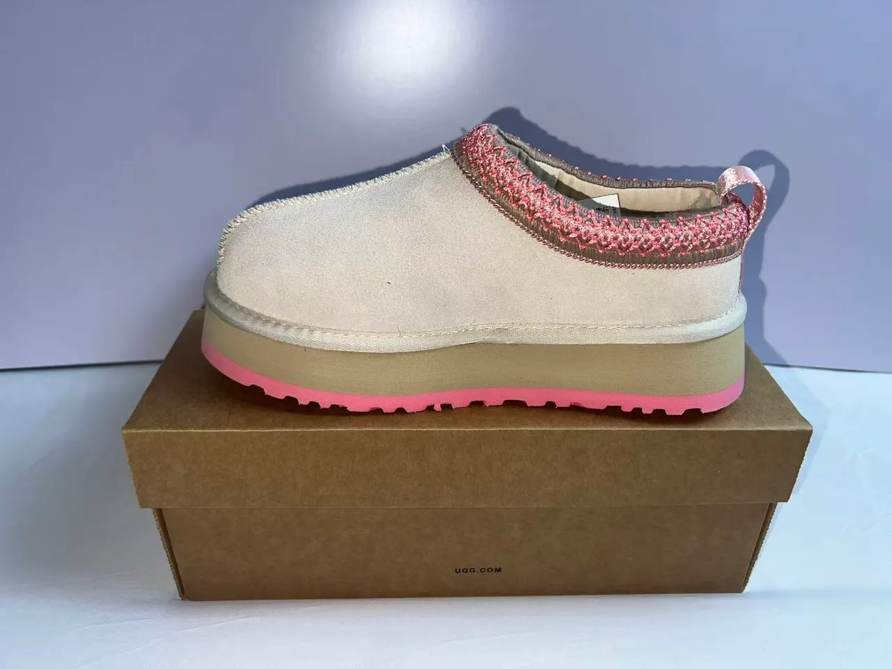 UGG Tasman Bege Rosa Sola de plataforma Borda trançada Sapatos casuais 3