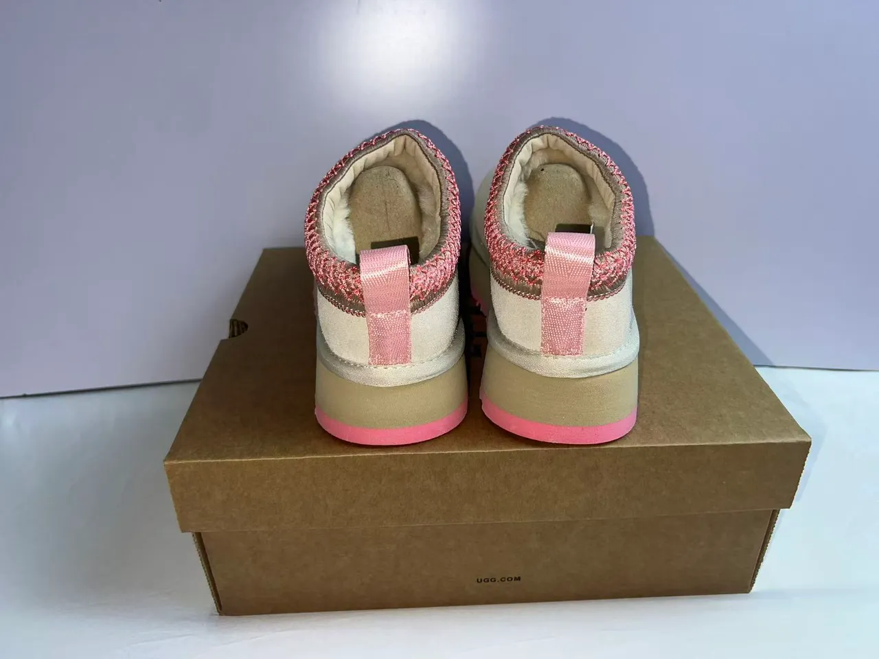 UGG Tasman Bege Rosa Sola de plataforma Borda trançada Sapatos casuais 4