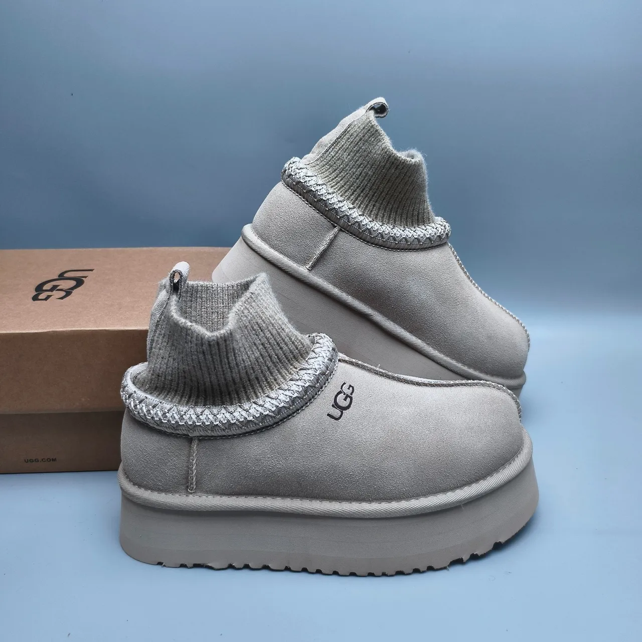 UGG Tasman 米色 踩脚针织护脚雪靴 6